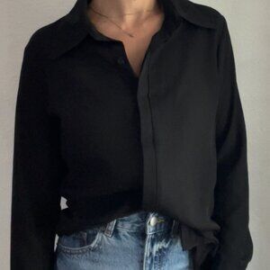 SHEIN | Classic Black Button-Down Blouse – Lightweight Polyester